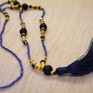 Blue bali lava stone mala necklace